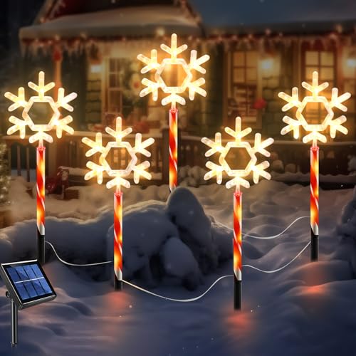 LED Lichterketten Deko Weihnachten Solar Sterne Weihnachtsbeleuchtung für Außen 8 Modi Weihnachtsdeko Lichter, Wasserdichte Garten Sternenlicht, 5er-Pack (Schneeflocke) von Hekasvm