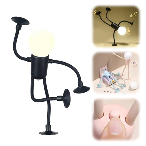 Lustig Oktopus Nachtlicht, Mini Led Tischlampe mit Saugnapf, Leselampe Biegbar & Tragbar, Nachttischlampe Batteriebetrieben, Niedlich Schreibtischlampe für Desktop Wand Deko (Sportler,Schwarz) von Hekasvm