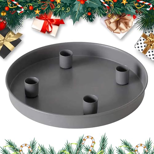 Magnet Kerzentablett Für Stabkerzen 20 cm Rund, Metall Kerzen Tablett Mit 4 Magnetischen Kerzenhaltern, Moderner Adventkranz Für Weihnachten Oder Ganzjährige Tisch Deko (Hellgrau) von Hekasvm