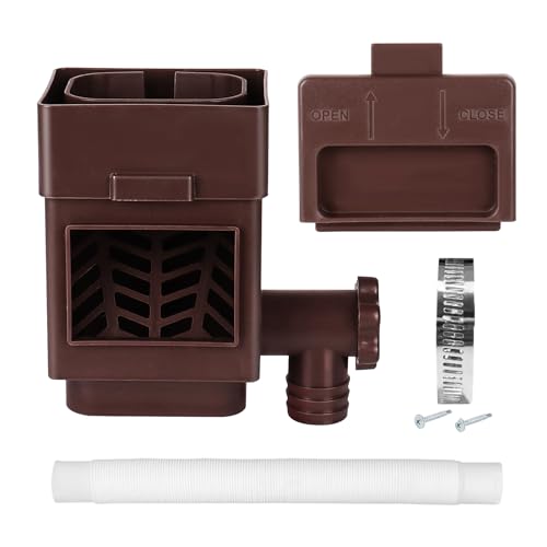 Regenwassersammler, Fallrohr Regensammler, Regentonnen Umlenk Set Passend für 2x3 oder 3x4 Zoll Fallrohre, Fallrohrumlenker mit Einstellbarem Ventil und Filter, 5-Fuß-Schlauch (Braun) von Hekasvm