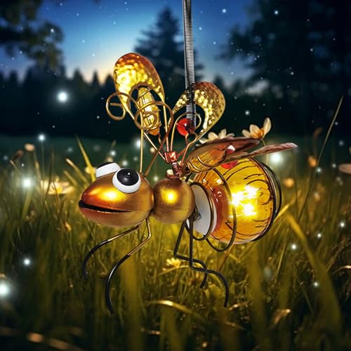 Biene Garten Deko mit Solar Laterne für Außen Gartendeko mit Wetterfest LED Solarlampe, Metall Dekoration Gartenfigur für Innen Draußen Hof und Balkon Garten (Biene) von Hekasvm