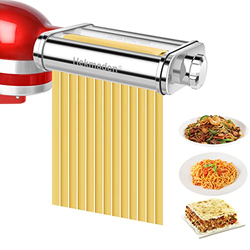 Hekmaden Pasta-Maker-Aufsatz für KitchenAid Standmixer, 3-in-1, Edelstahl, Nudelroller und Schneider für Spaghetti, Fettuccine oder Knödelwickel von Hekmaden