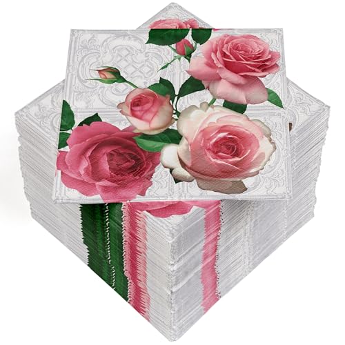 HEKU 100 Servietten, 3-lagig, 33x33cm, Garden of Roses I Saugstark und praktisch verpackt I Ideal für Hochzeiten, Jubiläen und besondere Anlässe von Heku