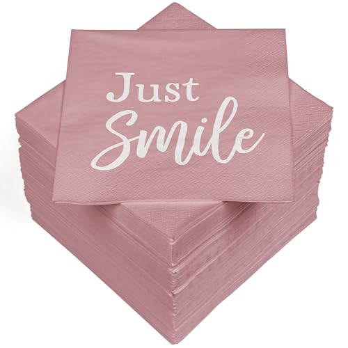 HEKU 100 Servietten, 3-lagig, 33x33cm I Saugstark und praktisch verpackt I Ideal für Hochzeiten, Jubiläen und besondere Anlässe, Just Smile von Heku