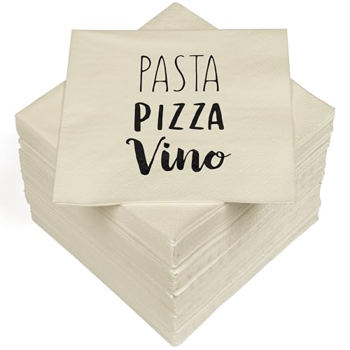 HEKU 100 Servietten, 3-lagig, 33x33cm, Pasta Pizza Vino I Saugstark und praktisch verpackt I Ideal für besondere Anlässe von Heku