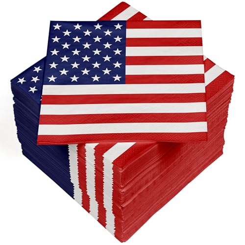 HEKU 100 Servietten, 3-lagig, 33x33cm, Stars & Stripes I Saugstark und praktisch verpackt I Ideal für besondere Anlässe von Heku