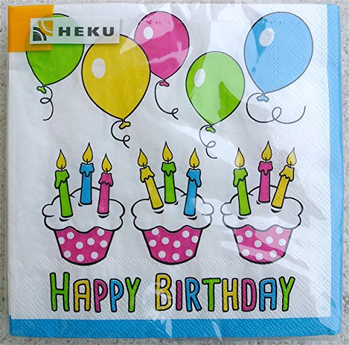 HEKU® 20 Servietten 33x33cm Tissue 243-13 Design: Happy Birthday von Heku