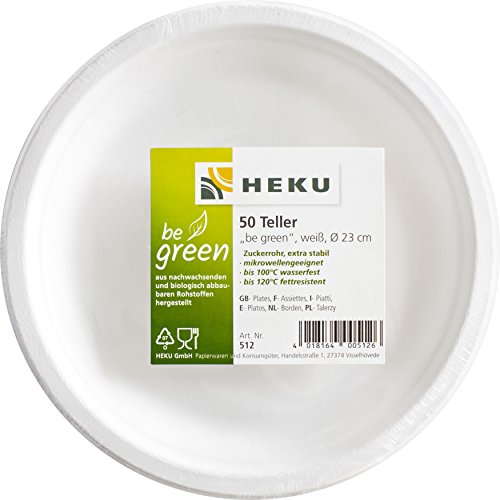 HEKU 30512, 50 Teller "be green", Ø 23cm, aus Zuckerrohr von Heku