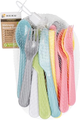 HEKU Mehrweg-Besteck-Set 18-teilig in Pastell I Aus PP-Material I Leicht & Robust I Spülmaschinen- & Mikrowellengeeignet, Bunt HEKU Mehrweg-Besteck-Set 18-teilig in Pastell I Aus PP-Material I Leicht & Robust I Spülmaschinen- & Mikrowellengeeignet, Bunt von Heku