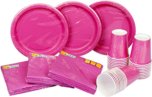 HEKU Party-Einweg-Set, 120-teilig in pink I Geeignet für 30 Gäste | Inklusive Pappteller, Partybecher (0,25 l) & Servietten (33x33 cm) I Ideal für Partys, Grillabende, Geburtstage & Hochzeiten von Heku