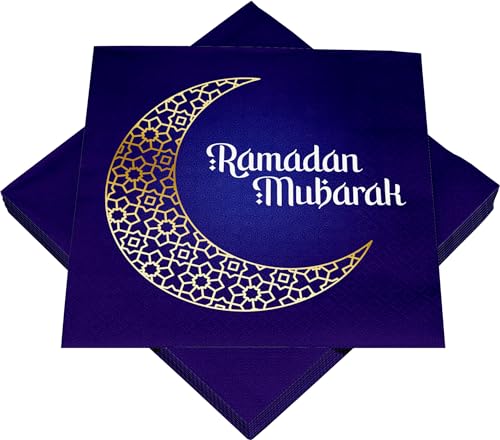HEKU Ramadan Mubarak Servietten, 3-lagig, 33x33cm, 20er-Pack I Saugstark und praktisch verpackt I Festliches Design I Geeignet fürs Ramadan Fest von Heku
