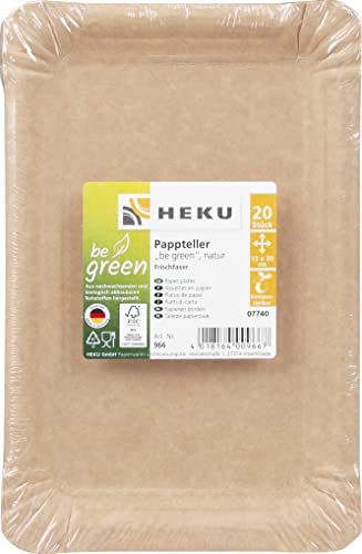 HEKU be green 100 umweltfreundliche braune Pappteller, eckig, 13x20cm I Kompostierbare Einwegteller aus Frischfaser und Kraftkarton I Geeignet für diverse Anlässe von Heku