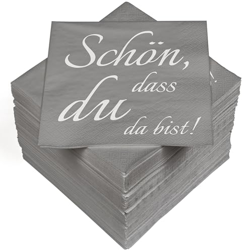 HEKU 100 Servietten, 3-lagig, 33x33cm, Schön dass du da bist I Saugstark und praktisch verpackt I Hergestellt in Europa I Ideal für besondere Anlässe von Heku