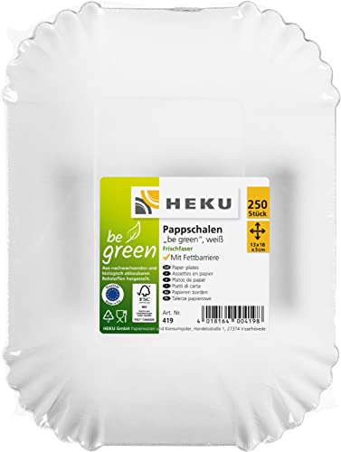 HEKU be green - 250 Kompostierbare PappschalenI Ideal für Snacks mit Fettbarriere, Perfekt für Verschiedene Anlässe I Hergestellt aus Frischfaser, 13x18x3cm, FF mit Fettbarriere, 335g/m² von Heku