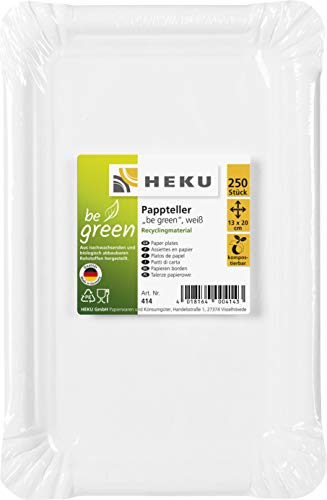 HEKU be green Einweg-Pappteller, 250 Stück, 13 x 20 cm I Kompostierbar und Umweltfreundlich I Ideal für Verschiedene Anlässe I Ohne Beschichtung I 100% Frischfaser von Heku