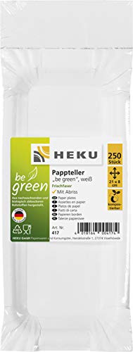 HEKU be green - 250 umweltfreundliche Pappteller mit Anfasser, 21x8cm I Kompostierbar I Perfekt für Grillpartys, Picknicks und Feiern I Nachhaltiges Einweggeschirr, Weiß von Heku