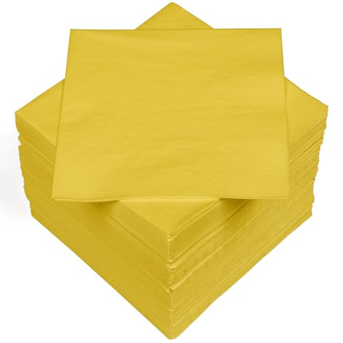 HEKU 100 einfarbige Servietten, 3-lagig, 33x33cm I Einheitliche Qualität für Veranstaltungen & Gastronomie I Praktische 5er-Packung I Hoch saugfähig und stilvoll, gelb von Heku