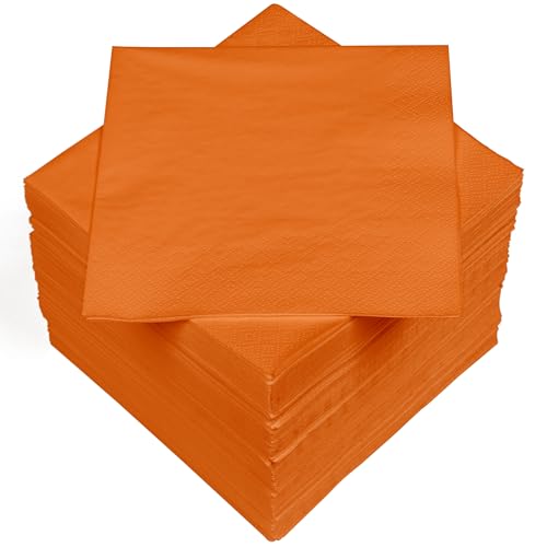 HEKU 100 einfarbige Servietten, 3-lagig, 33x33cm I Einheitliche Qualität für Veranstaltungen & Gastronomie I Praktische 5er-Packung I Hoch saugfähig und stilvoll, orange von Heku