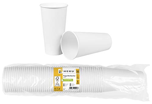 HEKU 50 weiße Pappbecher 0,5l | Frischfaser mit Beschichtung | Umweltfreundlich & recyclingfähig | FSC-Zertifiziert | Für Heiß- und Kaltgetränke | Ideal für Veranstaltungen, Büros und Cafés von Heku