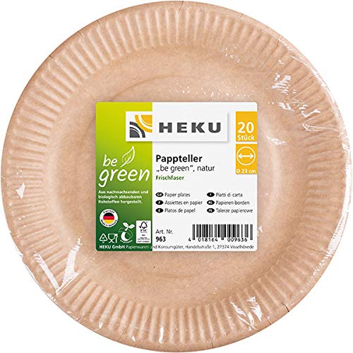 Heku Bio-Pappteller be Green, rund, Ø23cm, Frischfaser, FSC-Zertifiziert (Bio-Pappteller, 1 Packung) von Heku
