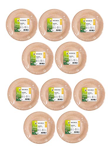 Heku Bio-Pappteller be Green, rund, Ø23cm, Frischfaser, FSC-Zertifiziert (Bio-Pappteller, 10 Packungen) von Heku