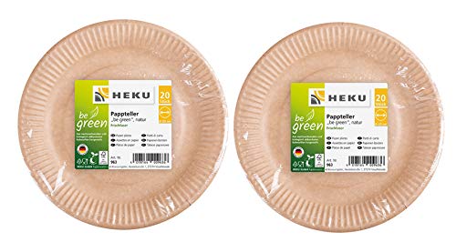 Heku Bio-Pappteller be Green, rund, Ø23cm, Frischfaser, FSC-Zertifiziert (Bio-Pappteller, 2 Packungen) von Heku