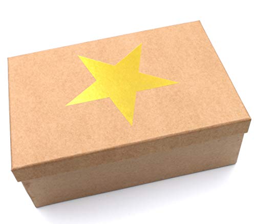 Heku Geschenkbox Weihnachten, Gold, Stern mit Metallic-Effekt, Karton in Natur-Optik, 26x18x9,5cm, 45992, Größe&Farbe wählbar, Kiste Box aus Pappe von Heku