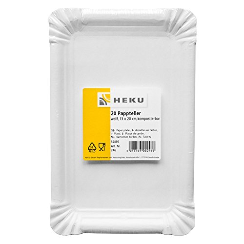 Heku NEU Pappteller weiß, ca. 13x20 cm, 20 Stück von Heku