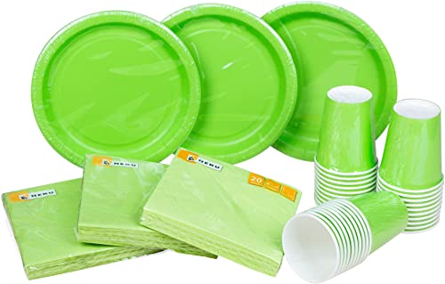 HEKU Party-Einweg-Set, 120-teilig in hellgrün I Geeignet für 30 Gäste | Inklusive Pappteller, Partybecher (0,25 l) & Servietten (33x33 cm) I Ideal für Partys, Grillabende, Geburtstage & Hochzeiten von Heku