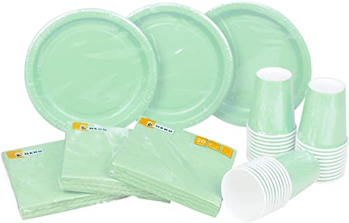 HEKU Party-Einweg-Set, 120-teilig in mint I Geeignet für 30 Gäste | Inklusive Pappteller, Partybecher (0,25 l) & Servietten (33x33 cm) I Ideal für Partys, Grillabende, Geburtstage & Hochzeiten von Heku