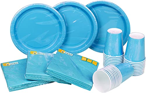 HEKU Party-Einweg-Set, 120-teilig in türkis I Geeignet für 30 Gäste | Inklusive Pappteller, Partybecher (0,25 l) & Servietten (33x33 cm) I Ideal für Partys, Grillabende, Geburtstage & Hochzeiten von Heku