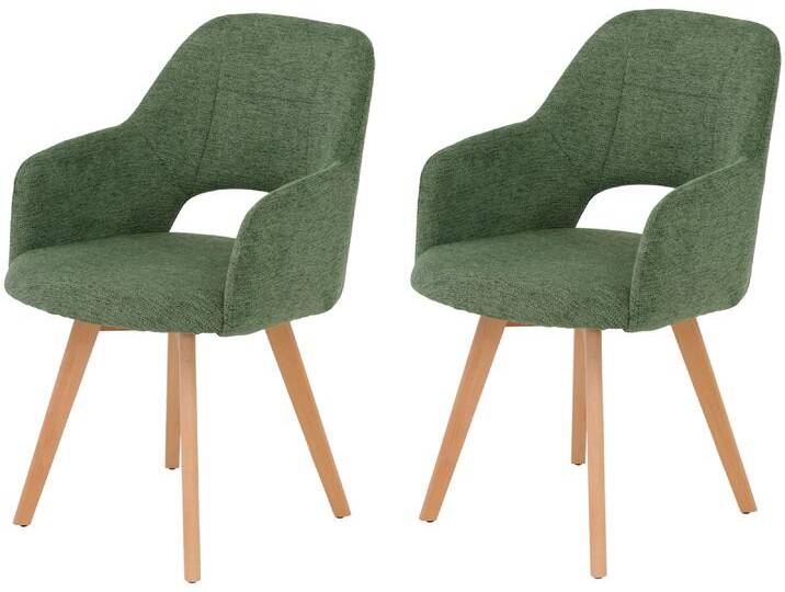 Armlehnstuhl HELA SOFIA Armlehnenstuhl mit Massivholzgestell, Bezug Webstoff , grün (grün, buche), B:57cm H:87cm T:61,5cm, Massivholz, Polyester, Stoff, Stühle, Esszimmerstuhl, Sessel mit Armlehnen, dezenter Rückenausschnitt von Hela-Tische