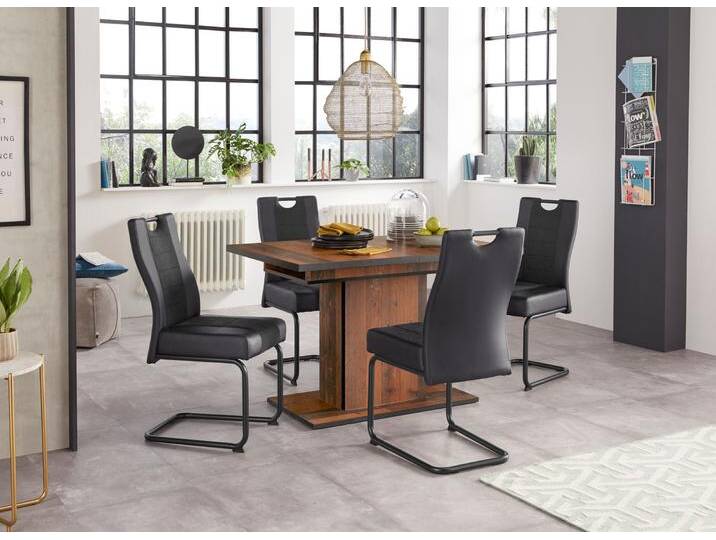 Essgruppe HELA, grau (oldwood, schwarz, schwarz, anthrazit,), Sitzmöbel-Sets, bestehend aus 4x Erika Stuhl & 1x Ariana Tisch ausziehbar von Hela-Tische