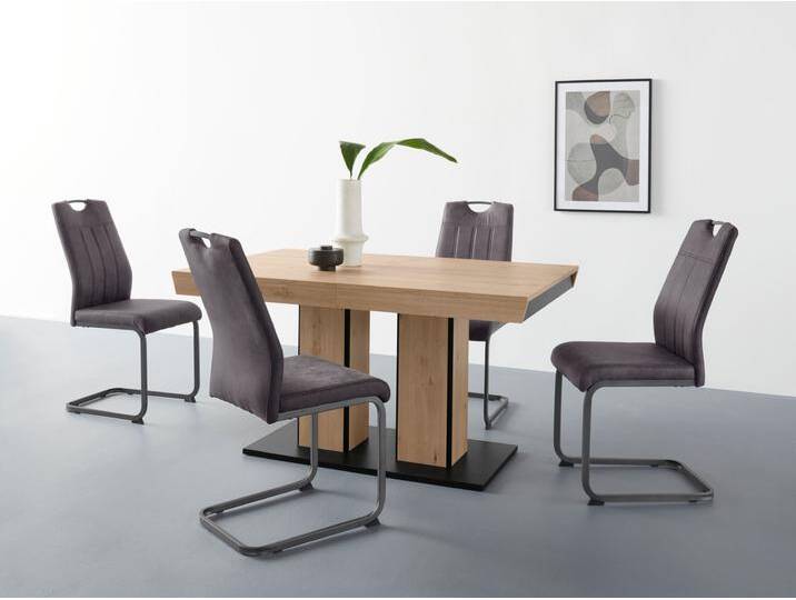 Essgruppe HELA Tisch ausziehbar 140 -220 cm , braun (braun, anthrazit, grau), Microfaser-Polyester, Synchron-Auszug, Polyester, Holzwerkstoff, Metall, Sitzmöbel-Sets, Belastbarkeit 140 KG, bequem gepolstert mit Griff von Hela-Tische