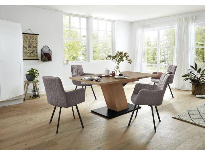 Essgruppe HELA GESA , braun (artisan eiche, vintage grau, vintage grau, schwarz), Microfaser VINTAGE, Einlegeplatte, FSC-zertifizierter Holzwerkstoff, Metall, Polyester, Stoff, Sitzmöbel-Sets, Tischplatte ausziehbar, Stuhl 360 Grad drehbar von Hela-Tische