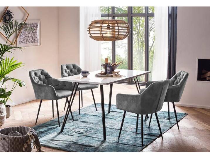 Essgruppe HELA Jenn , grau (hellgrau, schwarz), 100% Polyester, Sitzmöbel-Sets, Tisch Hochglanz, 4 Stühle BESTSELLER, Esszimmer Gruppe von Hela-Tische