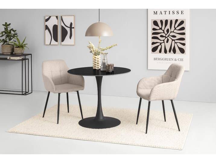 Esszimmerstuhl HELA HANNA , beige (beige, schwarz), B:58cm H:85cm T:59cm, 100% Polyester, Stühle, Schalenstuhl, Armlehnen Stuhl, Bezug Webstoff von Hela-Tische