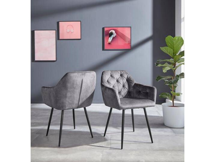 Esszimmerstuhl HELA Kira Schalenstuhl Boho, Bestseller , grau (hellgrau, schwarz), B:55cm H:81cm T:61cm, Metall, Polyester, Stoff, Stühle, Armlehnstuhl Samt oder Microfaser Bezug von Hela-Tische