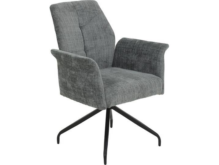 Esszimmerstuhl HELA VIKTORIA , grau (hellgrau, schwarz, schwarz), B:74cm H:49cm T:47cm, 100% Polyester, Stühle, Komfortsitz mit Federkern, 360 Grad drehbar, Armlehnenstuhl von Hela-Tische