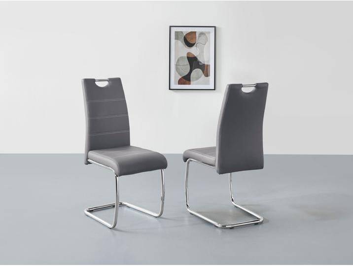 Freischwinger HELA Flora, Esszimmerstühle , grau (grau, chrom), B:43cm H:98cm T:59cm, 97% Polyurethan;3% Baumwolle, Stühle, Schwingstuhl Set: 1,2 oder 4 Stück, hoher Sitzkomfort von Hela-Tische