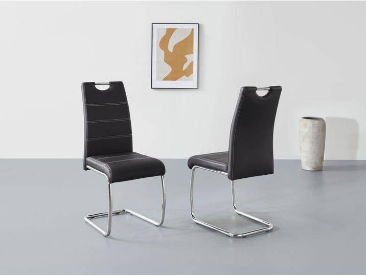 Freischwinger HELA Flora, Esszimmerstühle , schwarz (schwarz, chrom), B:43cm H:98cm T:59cm, 97% Polyurethan;3% Baumwolle, Stühle, Schwingstuhl Set: 1,2 oder 4 Stück, hoher Sitzkomfort von Hela-Tische