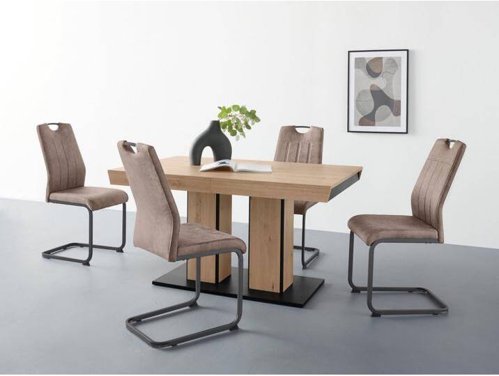 HELA Essgruppe Tisch ausziehbar 140 -220 cm, (Set, 5-tlg), Belastbarkeit 140 KG, bequem gepolstert mit Griff, braun, grau von Hela-Tische