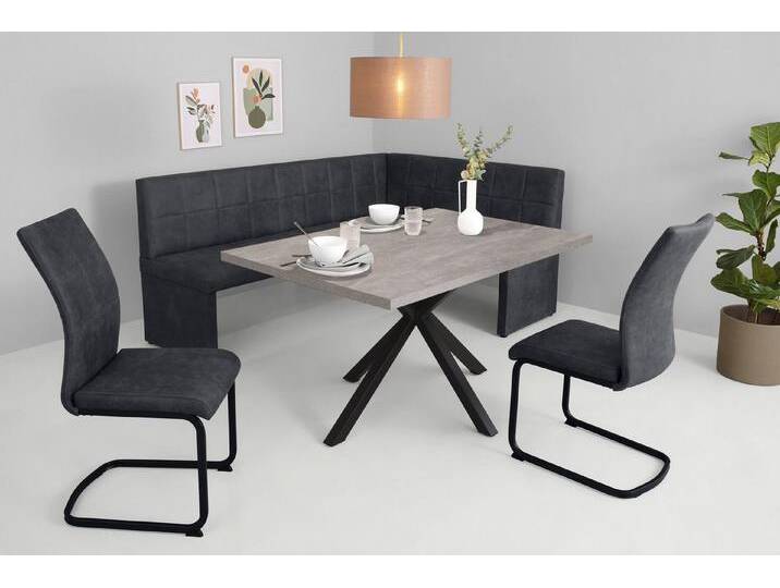 HELA Essgruppe SPREE, (4-tlg), Esstisch 140x90 cm mit Dickkante, Microfaserbezug, grau schwarz, linksbündig von Hela-Tische