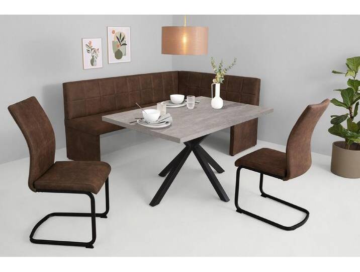 HELA Essgruppe SPREE, (4-tlg), Esstisch 140x90 cm mit Dickkante, Microfaserbezug, grau schwarz, linksbündig von Hela-Tische