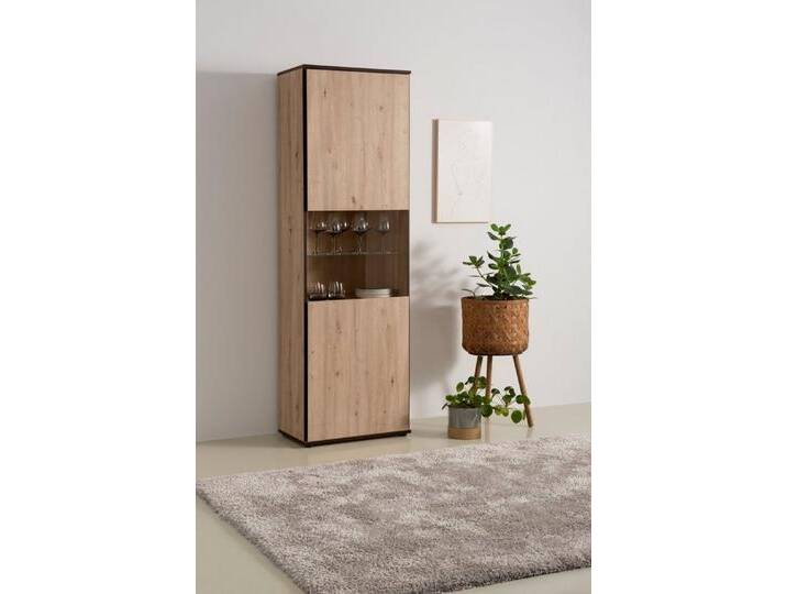 HELA Vitrine Ariana mit angeschrägten Griffmulden, Höhe 195 cm, braun schwarz von Hela-Tische