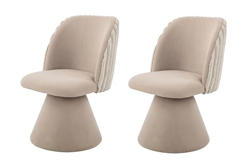 Hela Tische, 2er Set Drehstuhl Sessel Bari, Bezug Samt + Felloptik Beige, Rundrücken, drehbar 360°, gepolsterter Metall-Kegelfuß Dia. 50cm, 120kg belastbar von Hela Tische