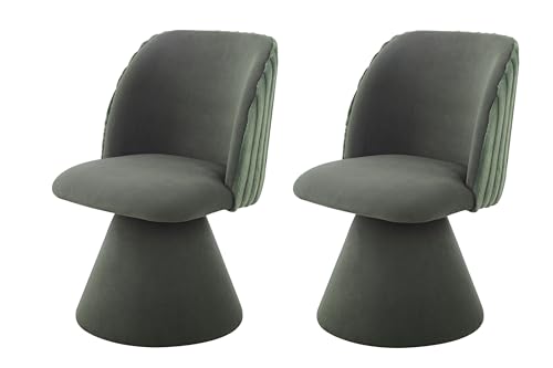 Hela Tische, 2er Set Drehstuhl Sessel Bari, Bezug Samt + Felloptik Grün, Rundrücken, drehbar 360°, gepolsterter Metall-Kegelfuß Dia. 50cm, 120kg belastbar von Hela Tische