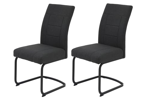 Hela Tische, 2er Set Esszimmerstuhl Freischwinger Brindisi, Bezug Webstoff Anthrazit, Komfortsitz Federkorb, Sitz extrabreit, Vierkant Metallgestell Schwarz, 140kg belastbar von Hela Tische