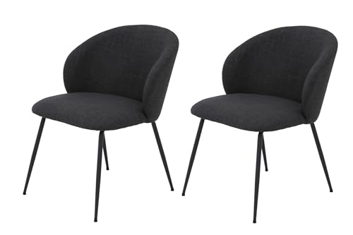 Hela Tische, 2er Set Esszimmerstuhl Graz, Webstoff in Anthrazit, XL Sitzbreite, Rundrücken, Metallfüße rund von Hela Tische