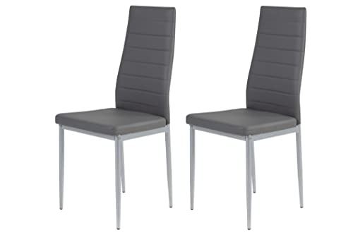 Hela Tische, 2er Set Esszimmerstuhl Küchenstuhl Simone, Kunstleder Grau, Rundrohgestell alufarben, Steppnähte von Hela Tische